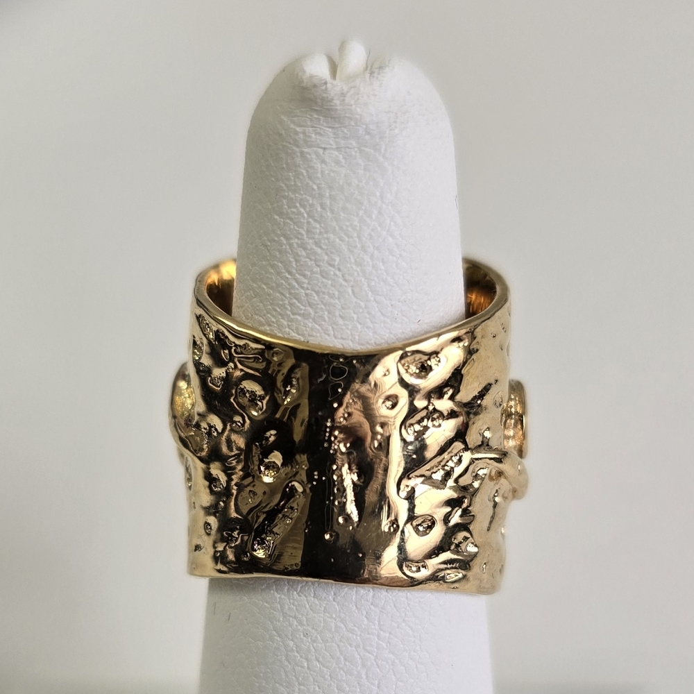 Sterling Silver 925 Gold Textured Ring with Clear Stone - Picture 4 of 8